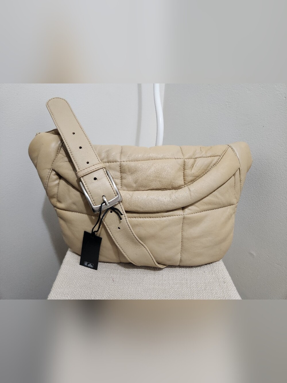 Leather Quilted Cream Crossbody